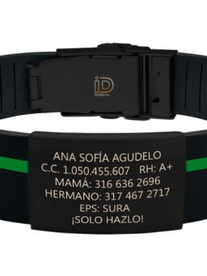 Pulsera-de-identificación-con-información-color-negra-con-verde